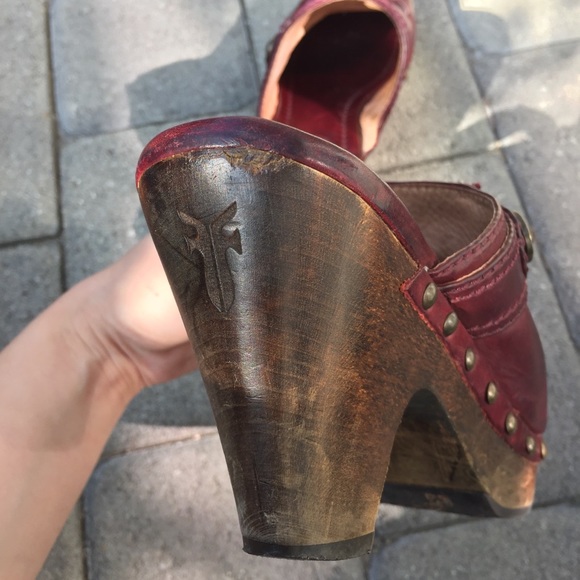 Frye Audra Button Heel Mule Clog Oxblood Red Wine - Picture 7 of 8